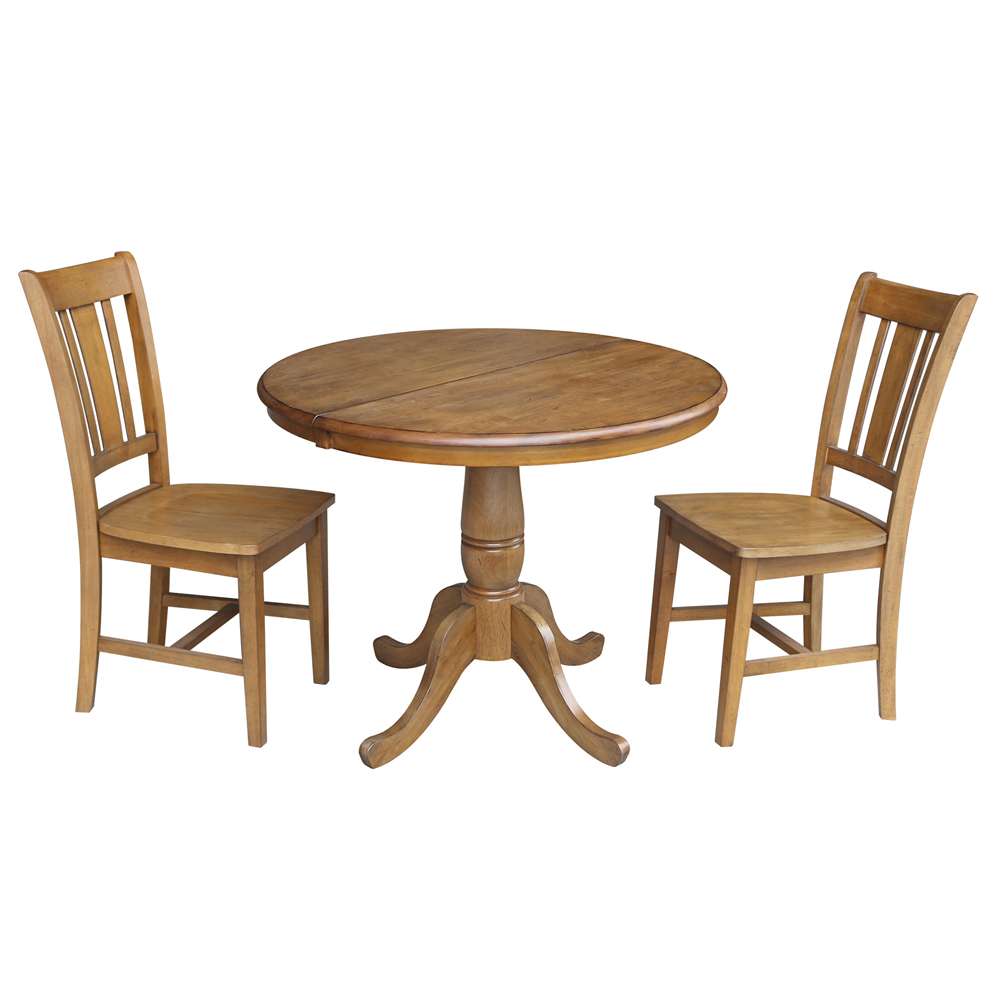International Concepts (Set of 3 Pcs) - 36in Round Top Ped Ext Table with 12in Leaf and 2 RTA Chairs in Pecan Finish - K59-36RXT-C10-2 veiw 1