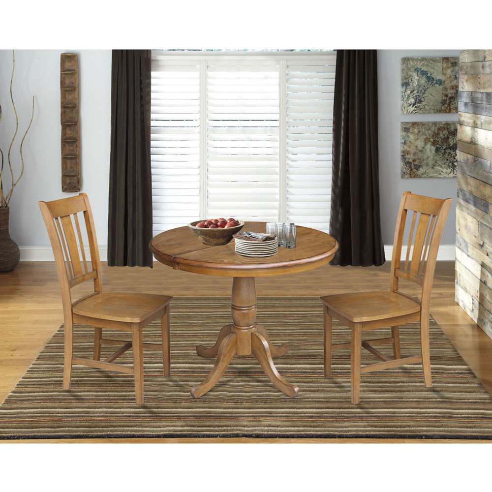 International Concepts (Set of 3 Pcs) - 36in Round Top Ped Ext Table with 12in Leaf and 2 RTA Chairs in Pecan Finish - K59-36RXT-C10-2 veiw 3