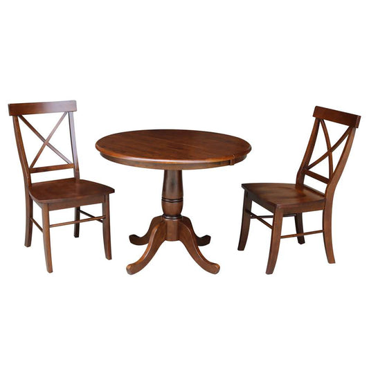 International Concepts (Set of 3 Pcs) - 36in Round Top Ped Ext Table with 12in Leaf and 2 X-Back Chairs in Espresso Finish - K581-36RXT-C613-2 veiw 1