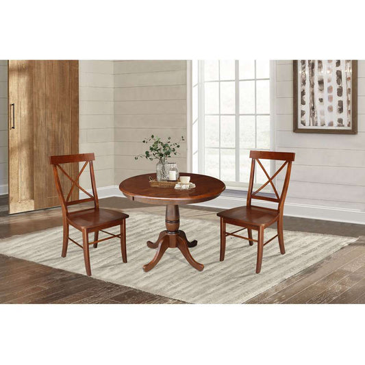 International Concepts (Set of 3 Pcs) - 36in Round Top Ped Ext Table with 12in Leaf and 2 X-Back Chairs in Espresso Finish - K581-36RXT-C613-2 veiw 2