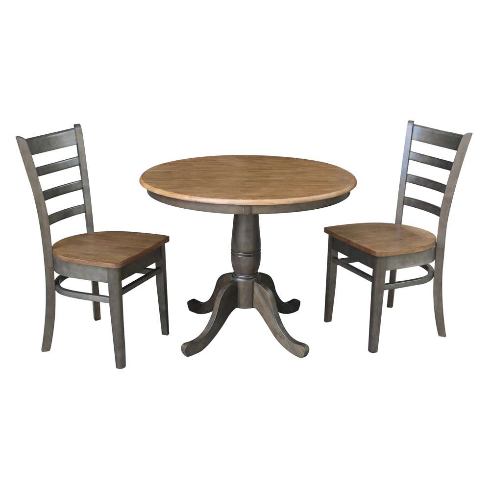 International Concepts (Set of 3 Pcs) -36in Round Top Ped Table with 2 Emily Chairs in Hickory/Washed Coal Finish - K45-36RT-C617P veiw 1
