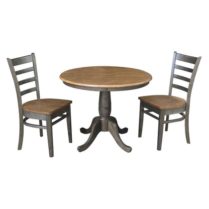 International Concepts (Set of 3 Pcs) -36in Round Top Ped Table with 2 Emily Chairs in Hickory/Washed Coal Finish - K45-36RT-C617P veiw 1