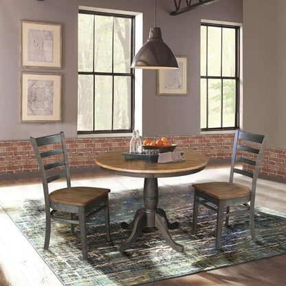 International Concepts (Set of 3 Pcs) -36in Round Top Ped Table with 2 Emily Chairs in Hickory/Washed Coal Finish - K45-36RT-C617P veiw 3
