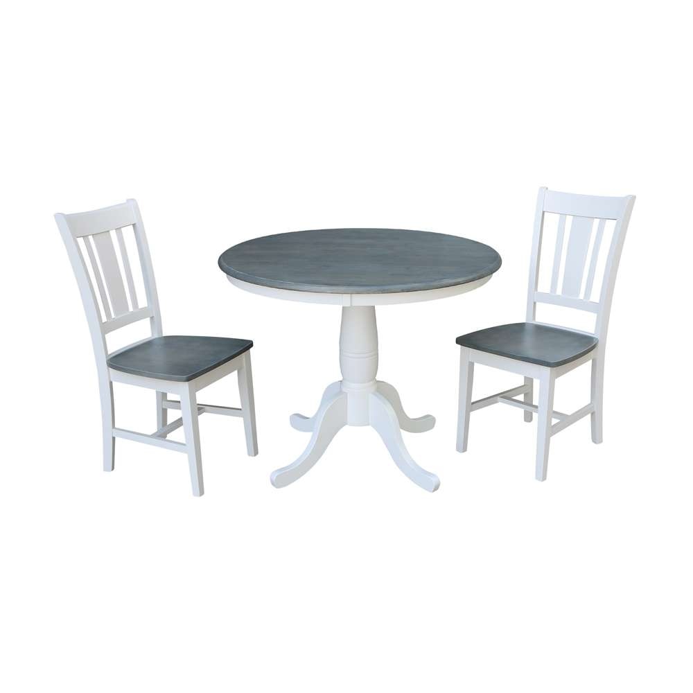 International Concepts (Set of 3 Pcs) -36in Round Top Ped Table with 2 San Remo Chairs in White/Heather Gray Finish - K05-36RT-C10-2 veiw 1