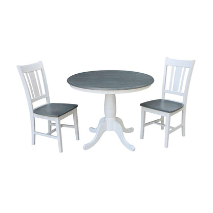 International Concepts (Set of 3 Pcs) -36in Round Top Ped Table with 2 San Remo Chairs in White/Heather Gray Finish - K05-36RT-C10-2 veiw 1