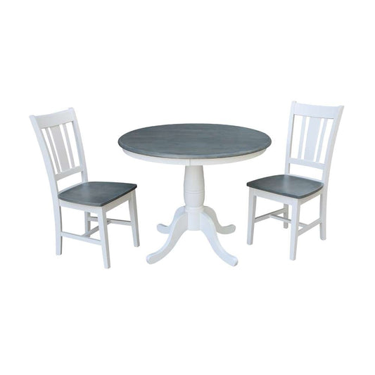 International Concepts (Set of 3 Pcs) -36in Round Top Ped Table with 2 San Remo Chairs in White/Heather Gray Finish - K05-36RT-C10-2 veiw 1