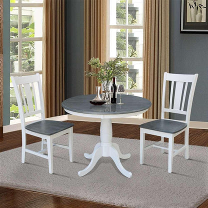 International Concepts (Set of 3 Pcs) -36in Round Top Ped Table with 2 San Remo Chairs in White/Heather Gray Finish - K05-36RT-C10-2 veiw 3