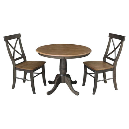 International Concepts (Set of 3 Pcs) -36in Round Top Ped Table with 2 X-Back Chairs in Hickory/Washed Coal Finish - K45-36RT-C613-2 veiw 1