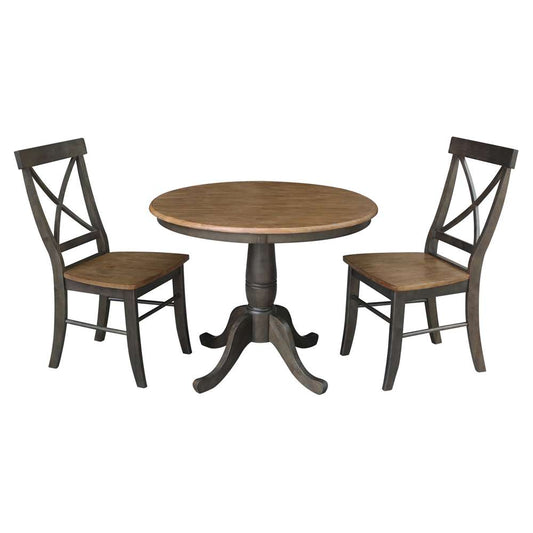 International Concepts (Set of 3 Pcs) -36in Round Top Ped Table with 2 X-Back Chairs in Hickory/Washed Coal Finish - K45-36RT-C613-2 veiw 1