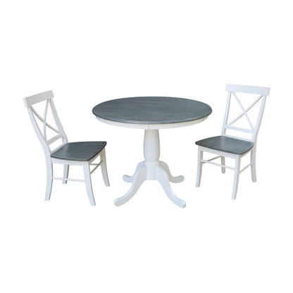 International Concepts (Set of 3 Pcs) -36in Round Top Ped Table with 2 X-Back Chairs in White/Heather Gray Finish - K05-36RT-C613-2 veiw 1
