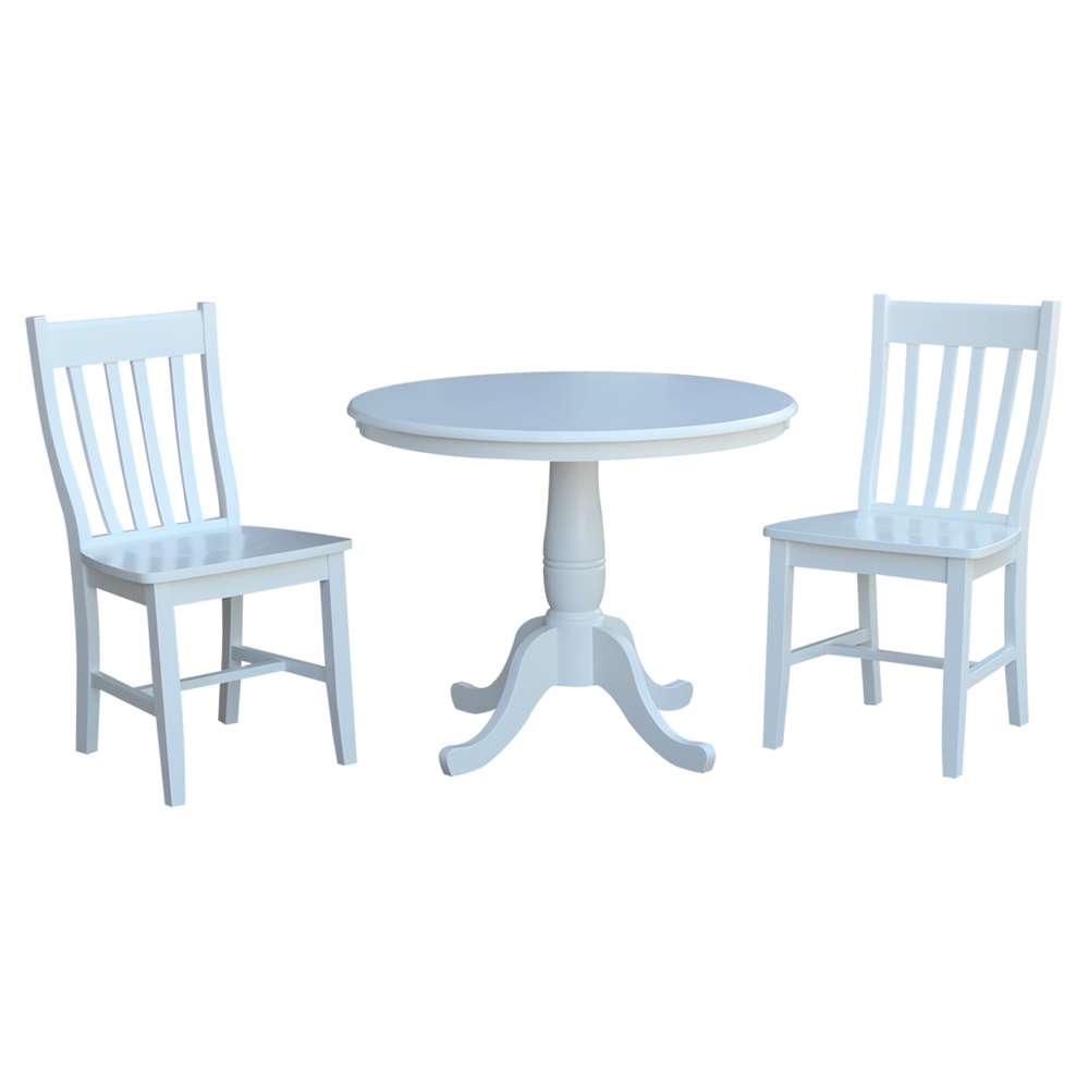 International Concepts (Set of 3 Pcs) -36in Round Top Ped Table with 2 C08-61 Chairs in White Finish - K08-36RT-C61P veiw 1