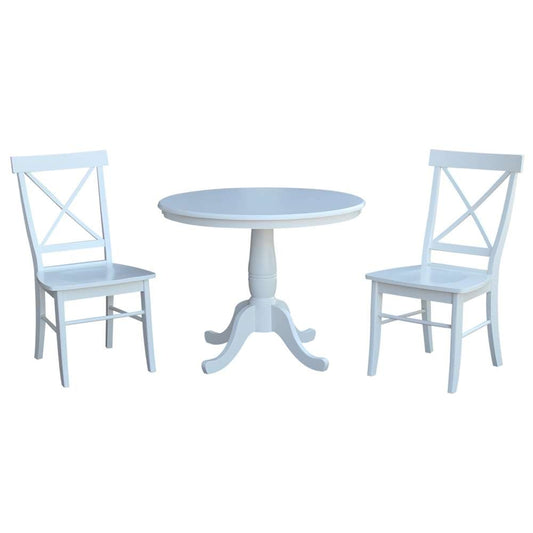 International Concepts (Set of 3 Pcs) -36in Round Top Ped Table with 2 C08-613 Chairs in White Finish - K08-36RT-C613P veiw 1