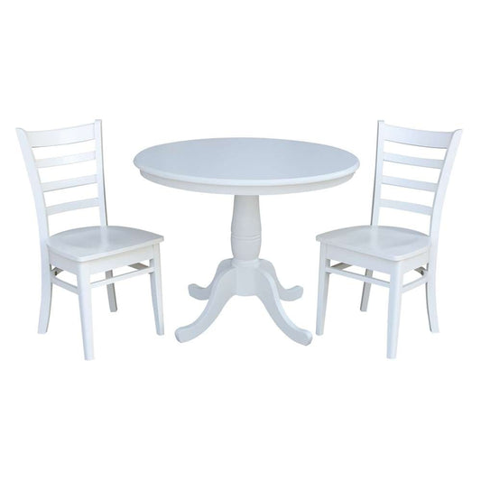 International Concepts (Set of 3 Pcs) -36in Round Top Ped Table with 2 C08-617 Chairs in White Finish - K08-36RT-C617P veiw 1