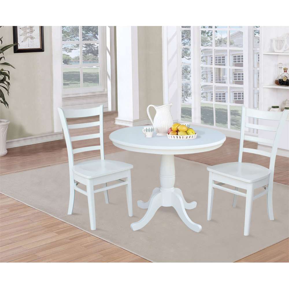International Concepts (Set of 3 Pcs) -36in Round Top Ped Table with 2 C08-617 Chairs in White Finish - K08-36RT-C617P veiw 2