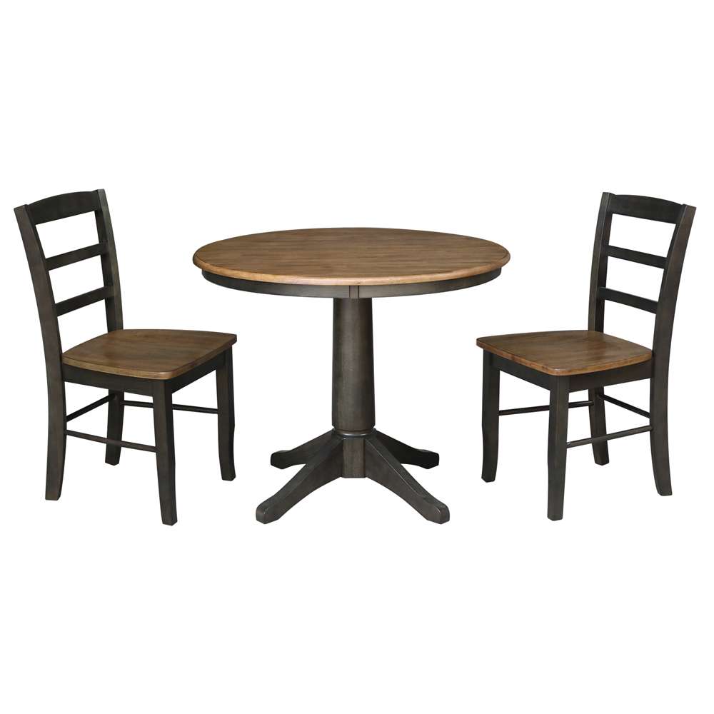 International Concepts (Set of 3 Pcs) -36in Round Top Ped Table with 2 RTA Chairs in Hickory/Washed Coal Finish - K45-36RT-27B-C2-2 veiw 1