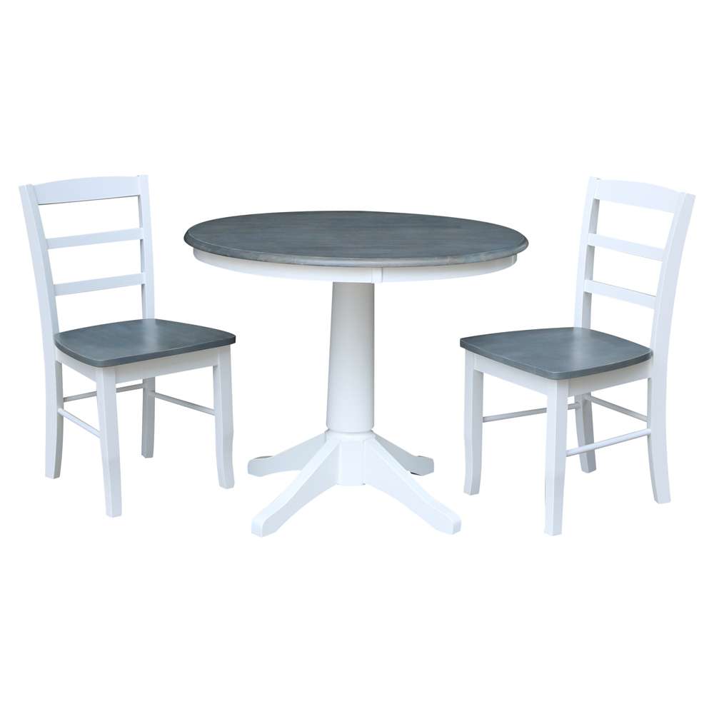 International Concepts (Set of 3 Pcs) -36in Round Top Ped Table with 2 RTA Chairs in White/Heather Gray Finish - K05-36RT-27B-C2-2 veiw 1