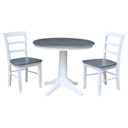 International Concepts (Set of 3 Pcs) -36in Round Top Ped Table with 2 RTA Chairs in White/Heather Gray Finish - K05-36RT-27B-C2-2 veiw 1