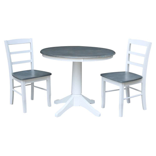 International Concepts (Set of 3 Pcs) -36in Round Top Ped Table with 2 RTA Chairs in White/Heather Gray Finish - K05-36RT-27B-C2-2 veiw 1