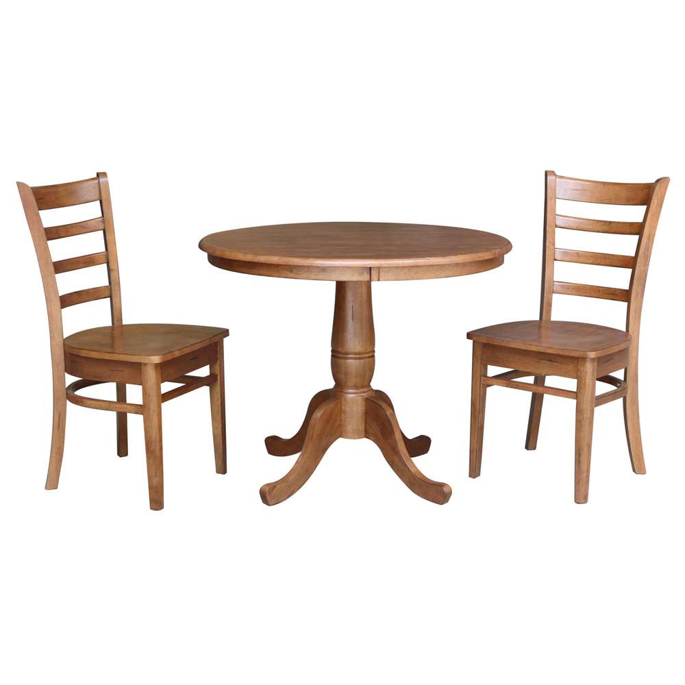 International Concepts (Set of 3 Pcs) -36in Round Top Ped Table with 2 Emily Chairs in Distressed Oak Finish - K42-36RT-C617-2 veiw 1