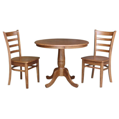 International Concepts (Set of 3 Pcs) -36in Round Top Ped Table with 2 Emily Chairs in Distressed Oak Finish - K42-36RT-C617-2 veiw 1