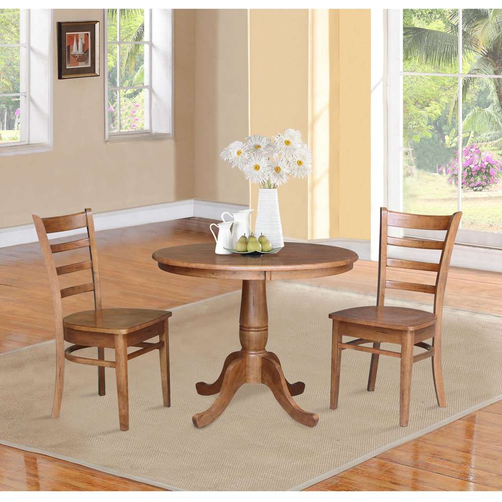 International Concepts (Set of 3 Pcs) -36in Round Top Ped Table with 2 Emily Chairs in Distressed Oak Finish - K42-36RT-C617-2 veiw 3