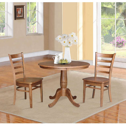 International Concepts (Set of 3 Pcs) -36in Round Top Ped Table with 2 Emily Chairs in Distressed Oak Finish - K42-36RT-C617-2 veiw 3