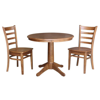 International Concepts (Set of 3 Pcs) -36in Round Top Ped Table with 2 Emily Chairs in Distressed Oak Finish - K42-36RT-27B-C617-2 veiw 1