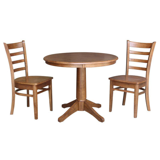 International Concepts (Set of 3 Pcs) -36in Round Top Ped Table with 2 Emily Chairs in Distressed Oak Finish - K42-36RT-27B-C617-2 veiw 1
