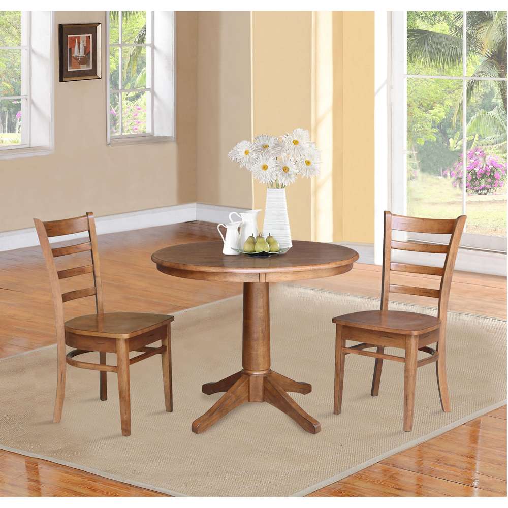 International Concepts (Set of 3 Pcs) -36in Round Top Ped Table with 2 Emily Chairs in Distressed Oak Finish - K42-36RT-27B-C617-2 veiw 3