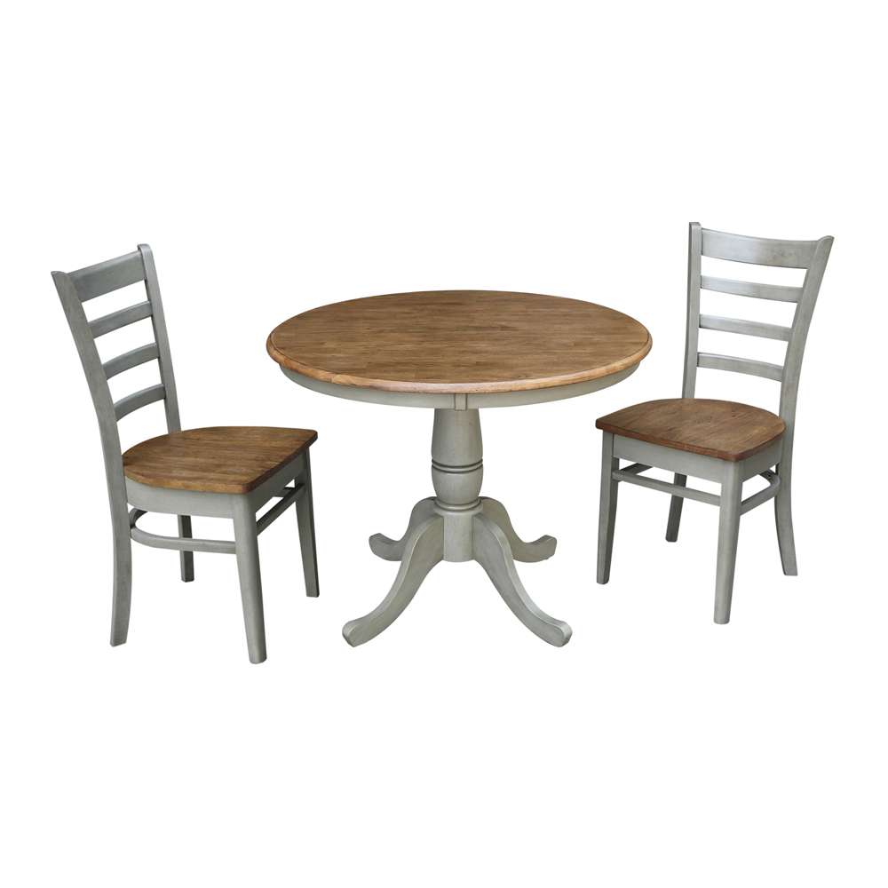 International Concepts (Set of 3 Pcs) -36in Round Top Ped Table with 2 Emily Chairs in Hickory/Stone Finish - K41-36RT-C617P veiw 1