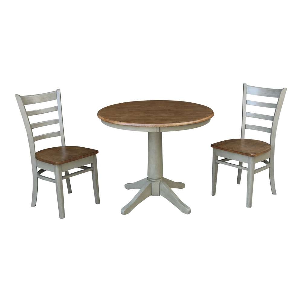 International Concepts (Set of 3 Pcs) -36in Round Top Ped Table with 2 Emily Chairs in Hickory/Stone Finish - K41-36RT-27B-C617P veiw 1