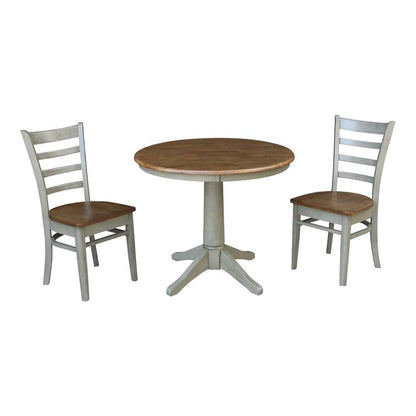 International Concepts (Set of 3 Pcs) -36in Round Top Ped Table with 2 Emily Chairs in Hickory/Stone Finish - K41-36RT-27B-C617P veiw 1
