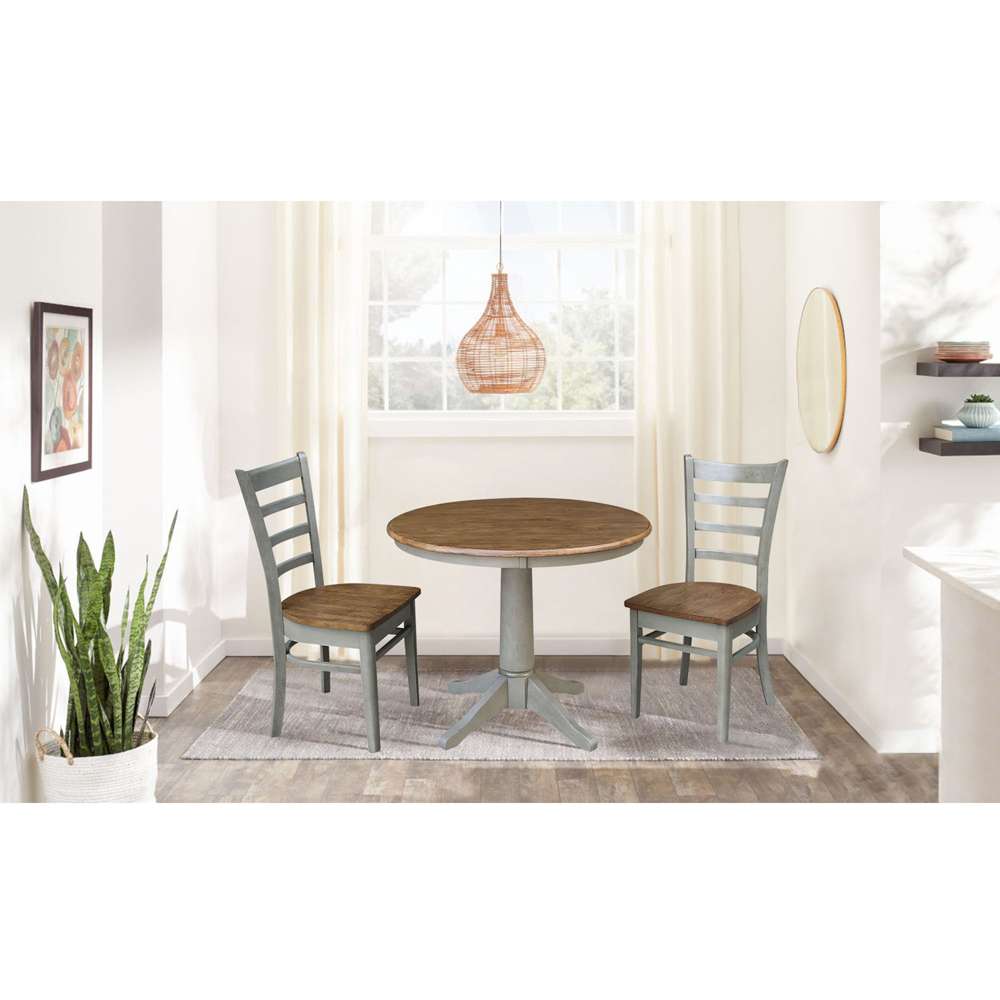 International Concepts (Set of 3 Pcs) -36in Round Top Ped Table with 2 Emily Chairs in Hickory/Stone Finish - K41-36RT-27B-C617P veiw 3