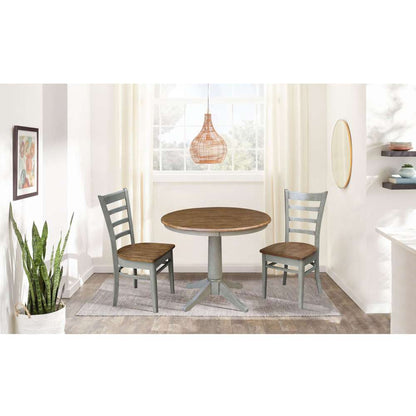 International Concepts (Set of 3 Pcs) -36in Round Top Ped Table with 2 Emily Chairs in Hickory/Stone Finish - K41-36RT-27B-C617P veiw 3