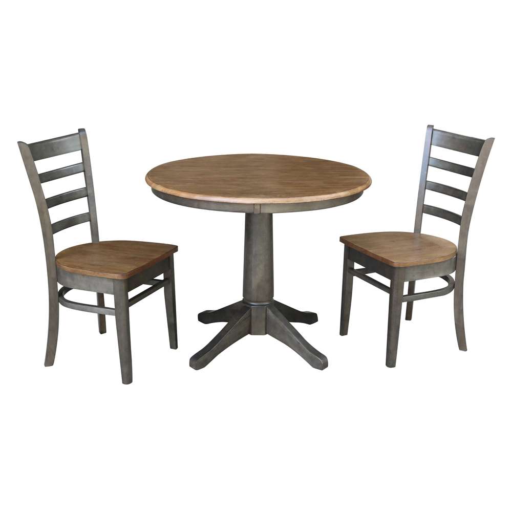 International Concepts (Set of 3 Pcs) -36in Round Top Ped Table with 2 Emily Chairs in Hickory/Washed Coal Finish - K45-36RT-27B-C617P veiw 1