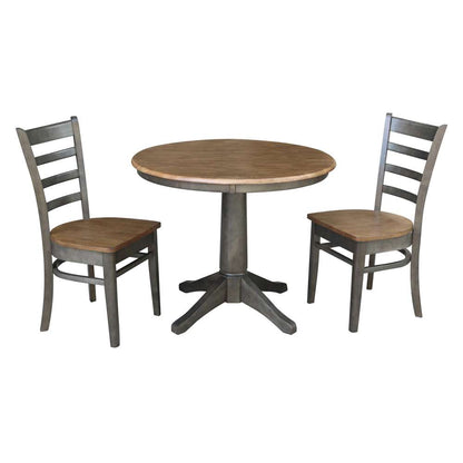 International Concepts (Set of 3 Pcs) -36in Round Top Ped Table with 2 Emily Chairs in Hickory/Washed Coal Finish - K45-36RT-27B-C617P veiw 1