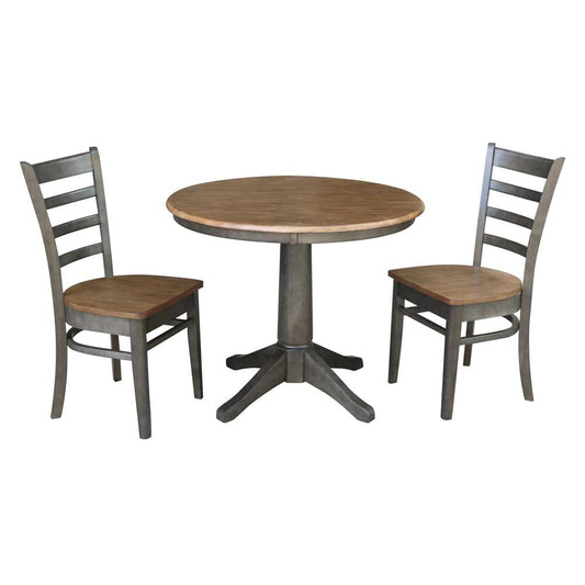 International Concepts (Set of 3 Pcs) -36in Round Top Ped Table with 2 Emily Chairs in Hickory/Washed Coal Finish - K45-36RT-27B-C617P veiw 1