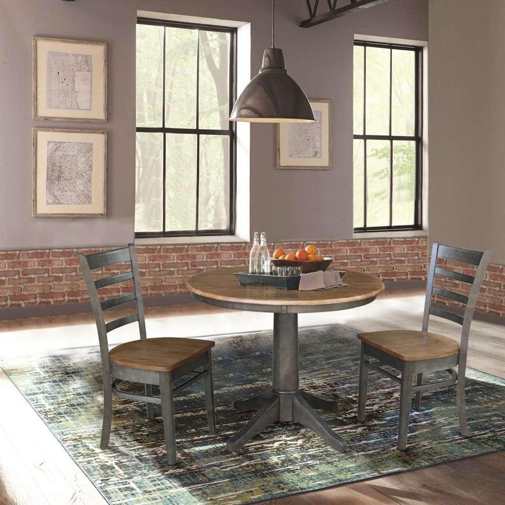 International Concepts (Set of 3 Pcs) -36in Round Top Ped Table with 2 Emily Chairs in Hickory/Washed Coal Finish - K45-36RT-27B-C617P veiw 3