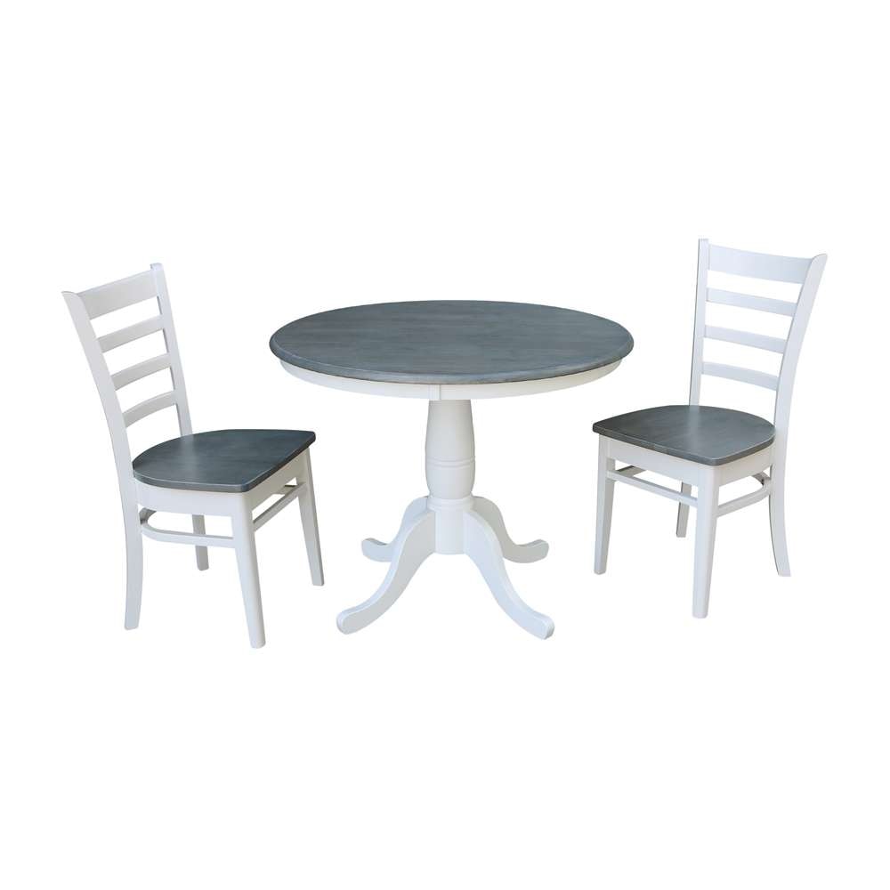 International Concepts (Set of 3 Pcs) -36in Round Top Ped Table with 2 Emily Chairs in White/Heather Gray Finish - K05-36RT-C617P veiw 1