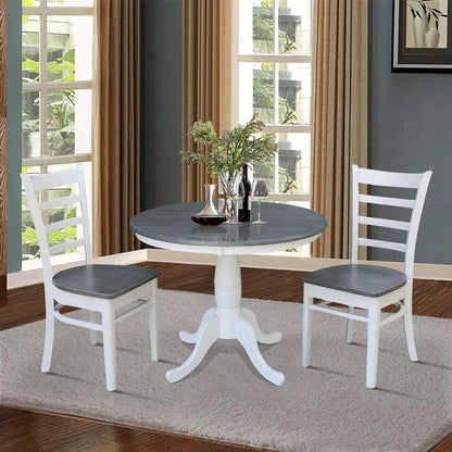 International Concepts (Set of 3 Pcs) -36in Round Top Ped Table with 2 Emily Chairs in White/Heather Gray Finish - K05-36RT-C617P veiw 3