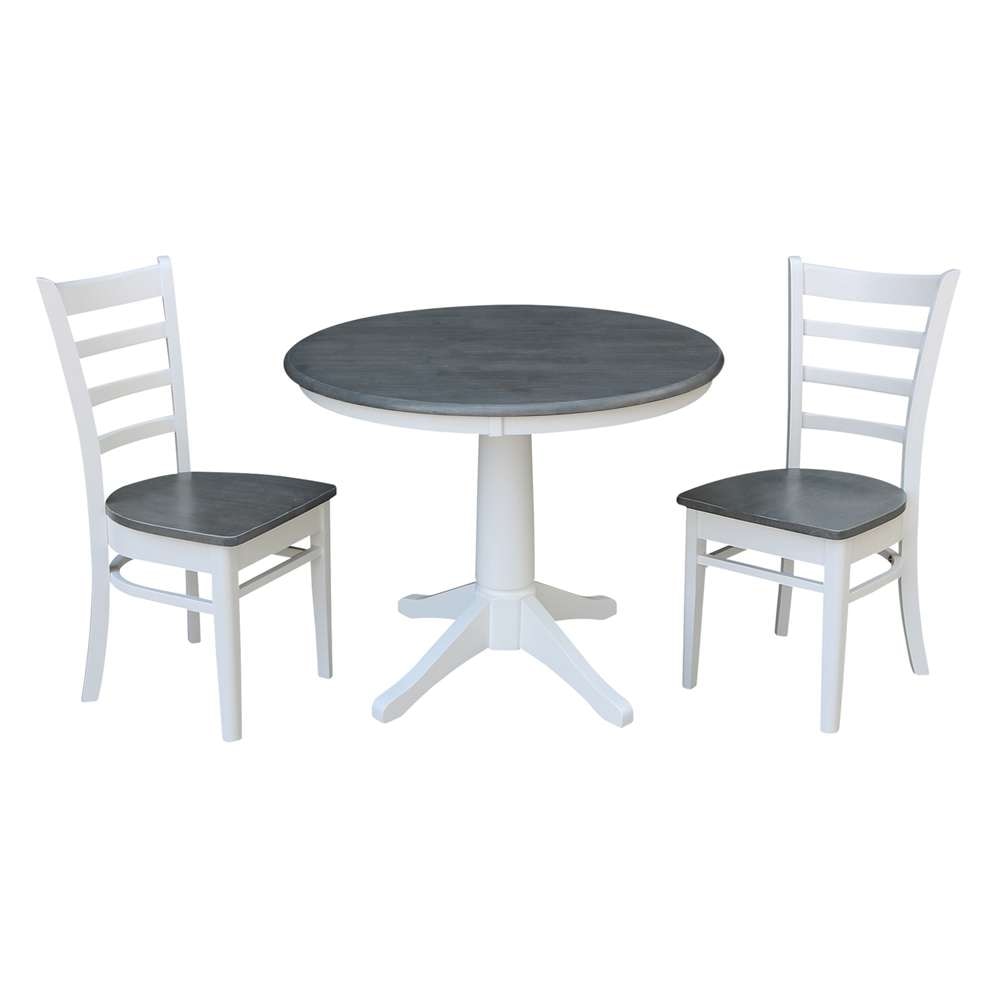 International Concepts (Set of 3 Pcs) -36in Round Top Ped Table with 2 Emily Chairs in White/Heather Gray Finish - K05-36RT-27B-C617P veiw 1
