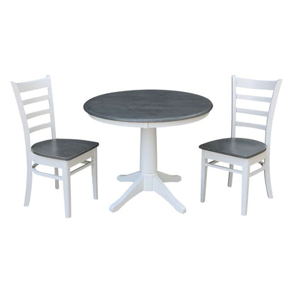 International Concepts (Set of 3 Pcs) -36in Round Top Ped Table with 2 Emily Chairs in White/Heather Gray Finish - K05-36RT-27B-C617P veiw 1