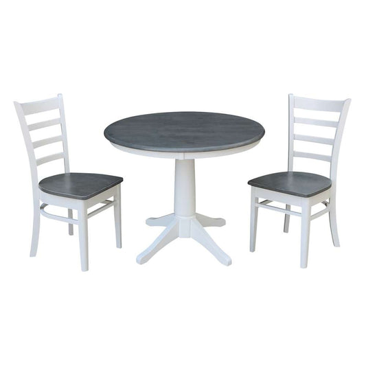 International Concepts (Set of 3 Pcs) -36in Round Top Ped Table with 2 Emily Chairs in White/Heather Gray Finish - K05-36RT-27B-C617P veiw 1