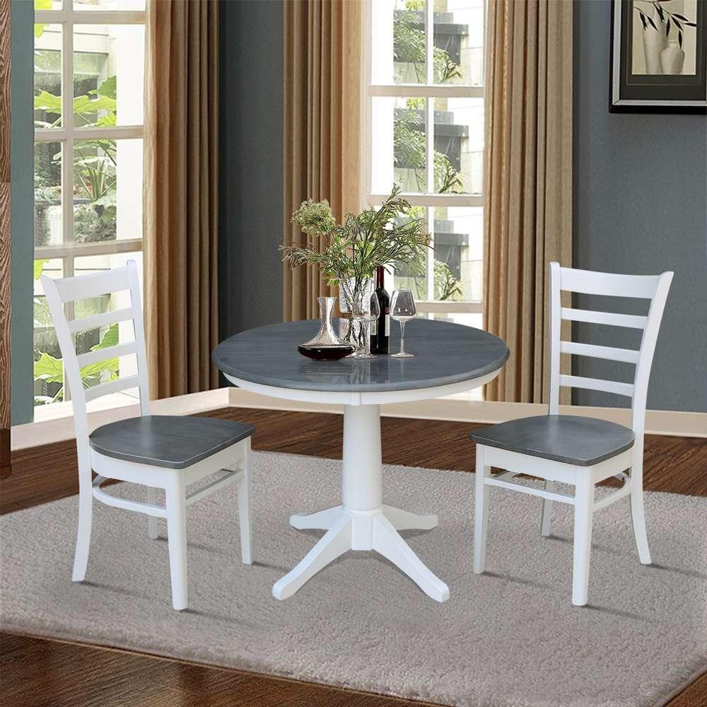 International Concepts (Set of 3 Pcs) -36in Round Top Ped Table with 2 Emily Chairs in White/Heather Gray Finish - K05-36RT-27B-C617P veiw 3