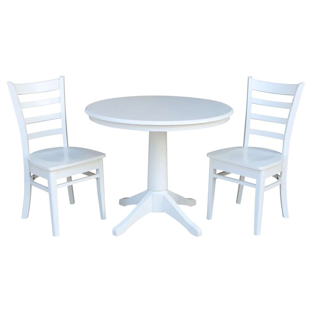 International Concepts (Set of 3 Pcs) -36in Round Top Ped Table with 2 Emily Chairs in White Finish - K08-36RT-27B-C617-2 veiw 1