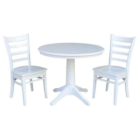 International Concepts (Set of 3 Pcs) -36in Round Top Ped Table with 2 Emily Chairs in White Finish - K08-36RT-27B-C617-2 veiw 1