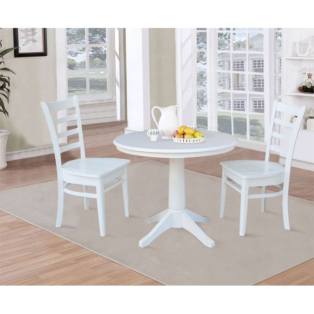 International Concepts (Set of 3 Pcs) -36in Round Top Ped Table with 2 Emily Chairs in White Finish - K08-36RT-27B-C617-2 veiw 2