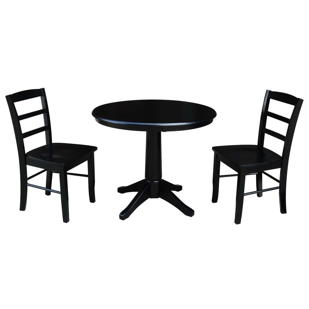 International Concepts (Set of 3 Pcs) -36in Round Top Ped Table with 2 Madrid Chairs in Black Finish - K46-36RT-27B-C2-2 veiw 1