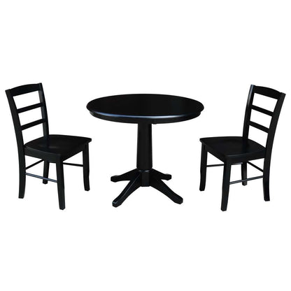 International Concepts (Set of 3 Pcs) -36in Round Top Ped Table with 2 Madrid Chairs in Black Finish - K46-36RT-27B-C2-2 veiw 1