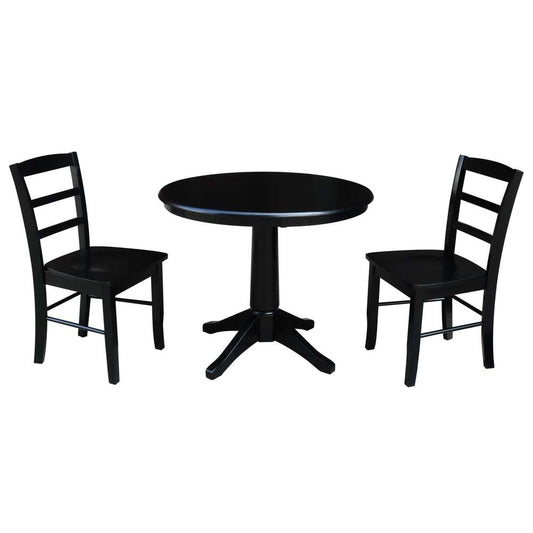 International Concepts (Set of 3 Pcs) -36in Round Top Ped Table with 2 Madrid Chairs in Black Finish - K46-36RT-27B-C2-2 veiw 1